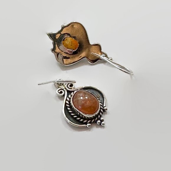 Carnelian Earrings, Sterling Silver, Pierced, Red Stone, Dangles, Handmade - Picture 3 of 3